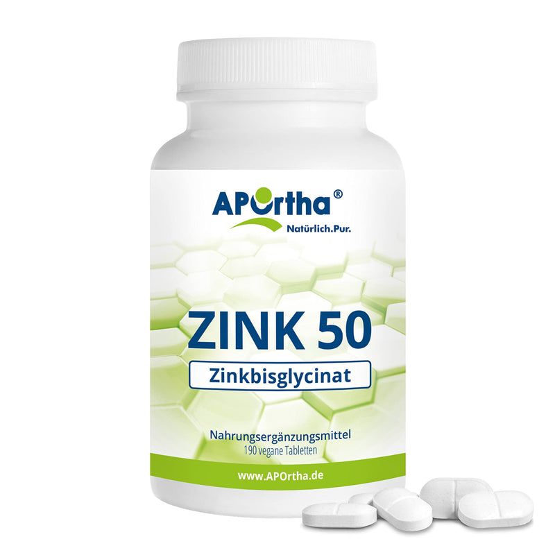 Aportha High-Dose Zinc Tablets (190 Pieces), 50 Mg Zinc Bisglycinate Per Tablet, Annual Supply Of 0.5 Tablets Per Day, Vegan Without Additives, Alternative To Zinc Capsules - NewNest Australia