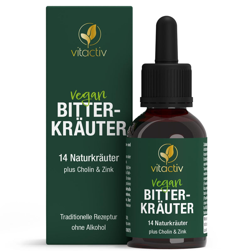 VITACTIV bitter herbs - bitter drops without alcohol - select herbs plus choline & zinc - bitter substances drops according to Hildegard von Bingen - without artificial additives, sugar-free, vegan - 50ml - NewNest Australia