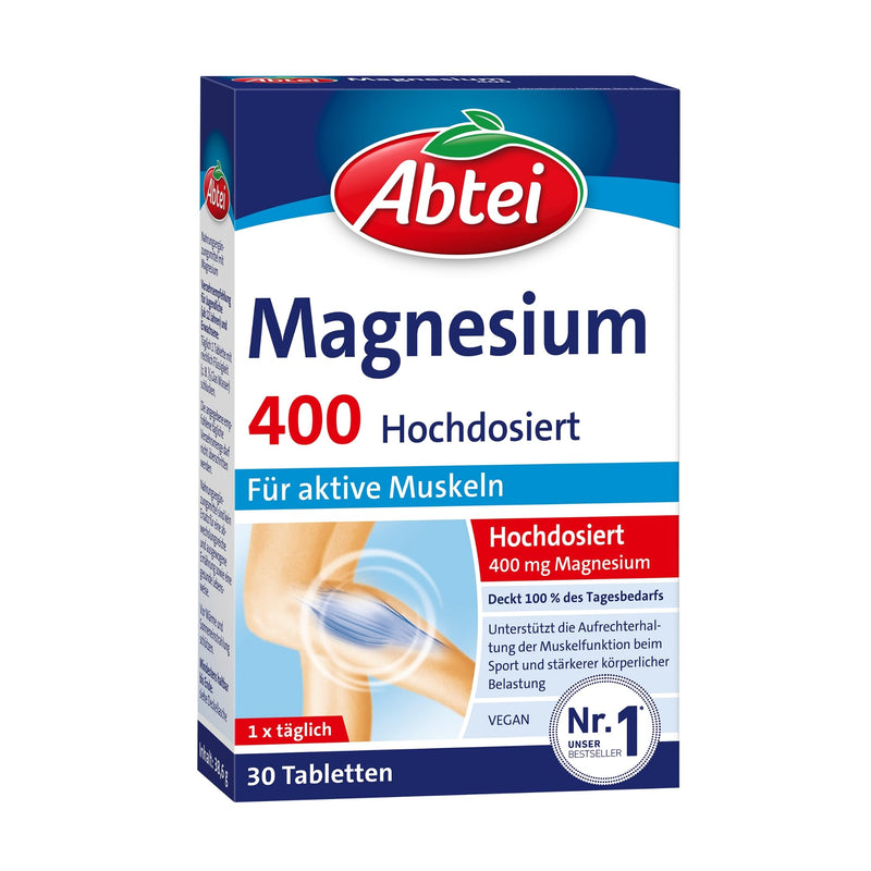 Abtei Magnesium 400 - high-dose magnesium - for active muscles - laboratory-tested, gluten-free, lactose-free and vegan - 30 tablets New - NewNest Australia