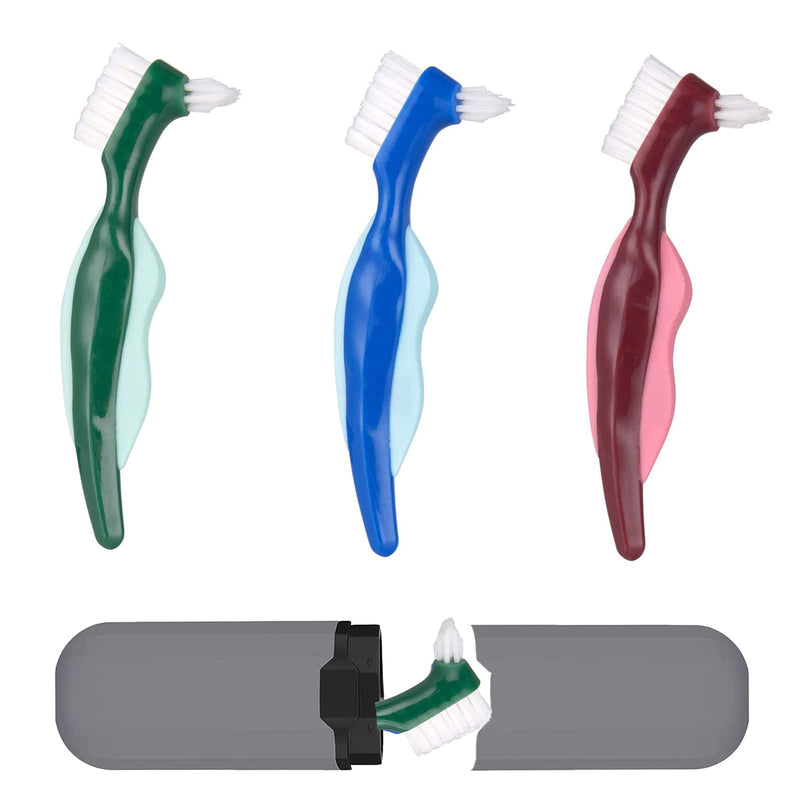 Pack Of 3 Hard Denture Brush, Denture Brush, Oral Care, Hard Denture Brush, Double Sided Brush, With Portable Carry Bag, Multi-Layer Denture Brush For Denture Care - NewNest Australia