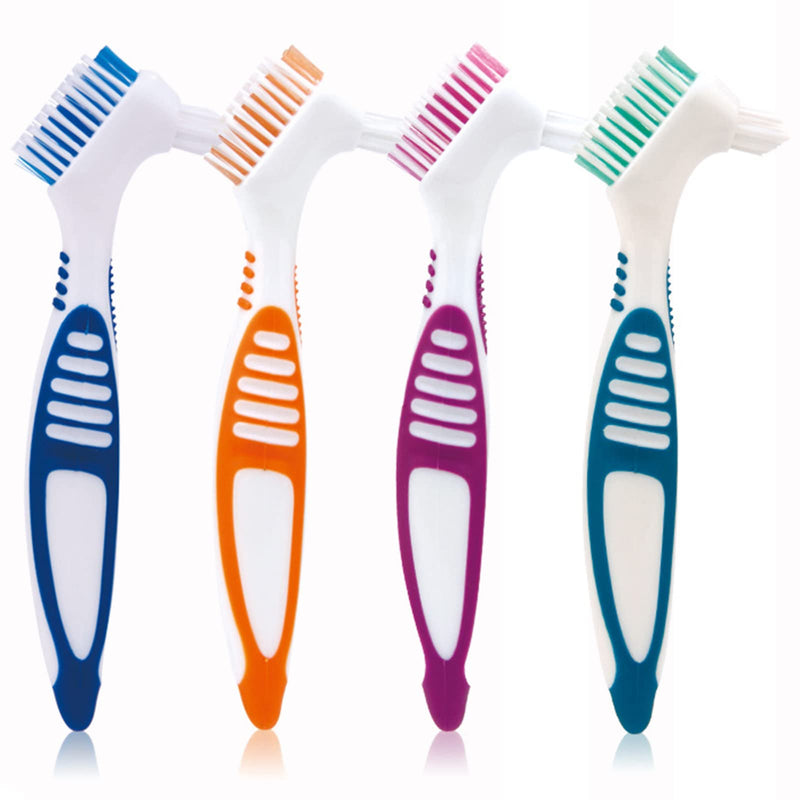 Denture Brush, 4pcs Small Denture Toothbrush, Multi-Layer Bristles, Ergonomic Rubber Handle for Improper Teeth Cleaning - NewNest Australia