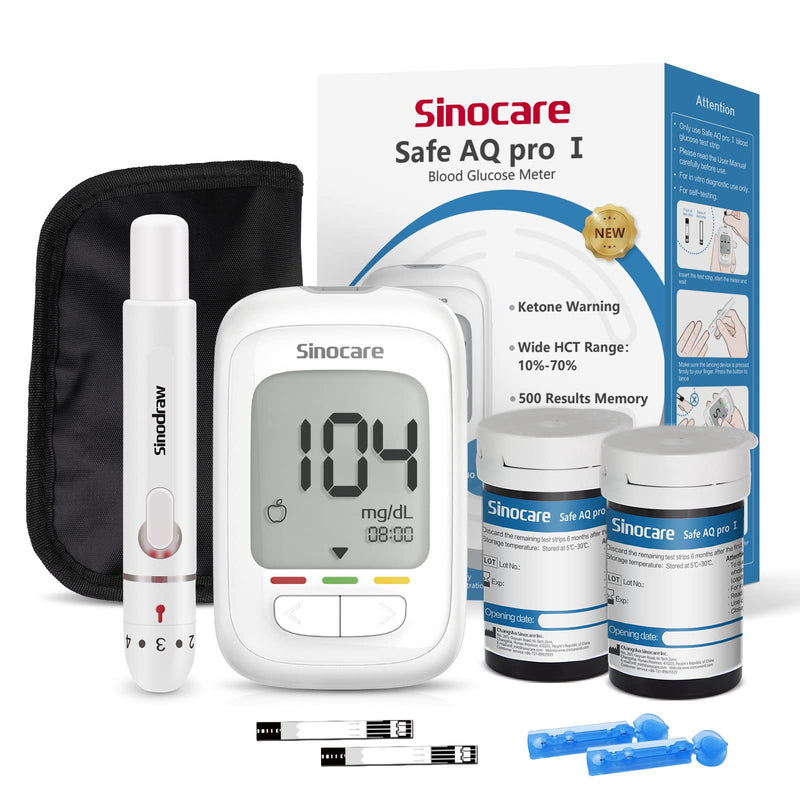 Sinocare Safe Aq Pro I Blood Glucose Monitor Set, Upgrade Sugar Monitor With Test Strips 50, Lancets X 50, Starter And Elderly Operation Friendly (Safe Aq Pro I Blood Glucose Monitor Set 50) - NewNest Australia