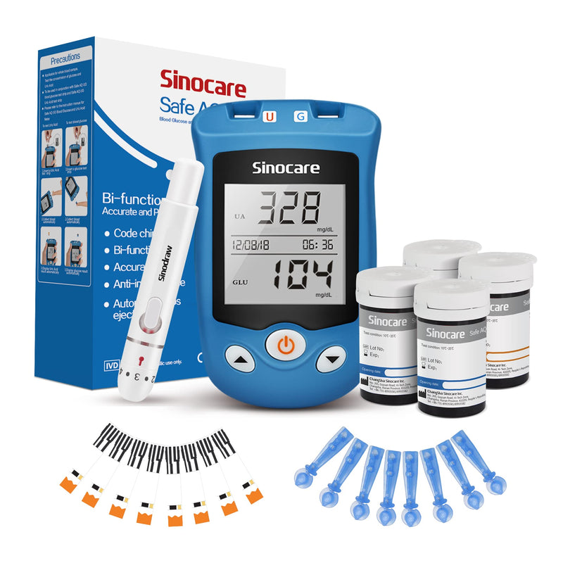 Uric Acid Meter, Blood Glucose Monitor, Uric Acid Self Measuring Kit, Sugar Meter With Test Strips, Blood Glucose, Uric Acid Test Strips, Lancets (Sinocare Safe Aq Ug) - NewNest Australia