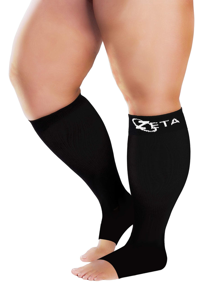 Zeta Wear Unisex Compression Stockings Thick Calf 4Xl, Soothing Comfortable Gradient Support, Prevents Swelling, Pain, Edema, Dvt, Large Cuffs, Open Toe, Black - NewNest Australia