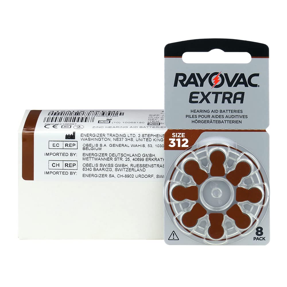 Rayovac Extra 312 Pack of 80 Hearing Aid Batteries High Performance Zinc Air Batteries 10 Blister Card Brown 312AUX-8XEMF-10 - NewNest Australia