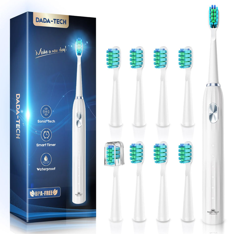 Dada-Tech Electric Toothbrush With Sonic Technology, For Adults And Children, Rechargeable With Automatic Cleaning Reminder, Waterproof For Shower, 5 Toothbrush Modes (New White) - NewNest Australia