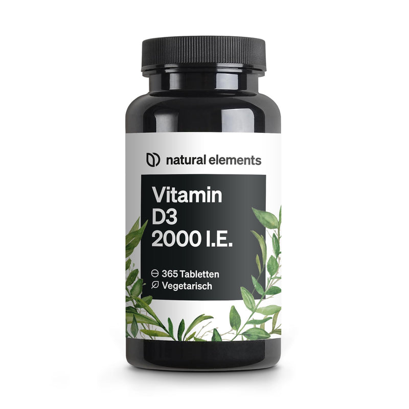 natural elements Vitamin D3 2000 IU - 365 tablets - for bones and immune system - high dosage, without unnecessary additives - produced in Germany & laboratory tested - NewNest Australia