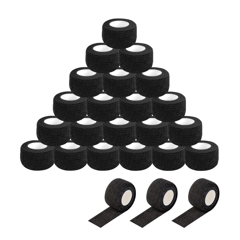 Ez Tattoo Grip Tape - Pack Of 24 (2.5 Cm X 4.5 M) Self-Adhesive Bandage For Swelling Of Wrist And Ankle Sprains, Disposable Roll Tattoo Grip Tube Tape For Tattoo Machine (Black) - NewNest Australia