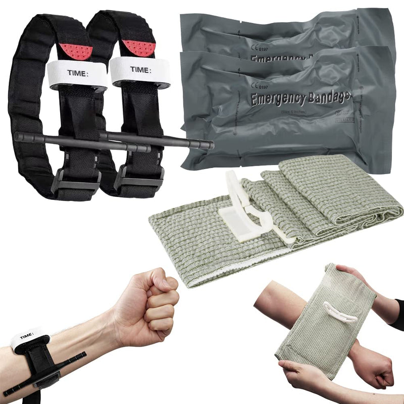 2 X Tactical Tourniquets + 2 X Israeli Bandage 6 Inch Emergency Bandage With Vacuum Pack For One-Handed Operation Of Hemostatic, Emergency First Aid Bandage For Hiking, Mountaineering, Sports, Camping - NewNest Australia