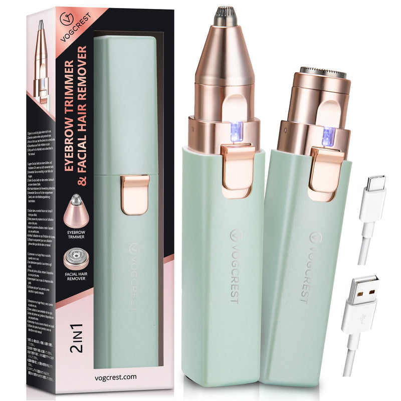 Eyebrow facial hair remover for women: Electric portable 2 in 1 hair remover - rechargeable for removing facial lips and body hair in women with built-in LED light green - NewNest Australia