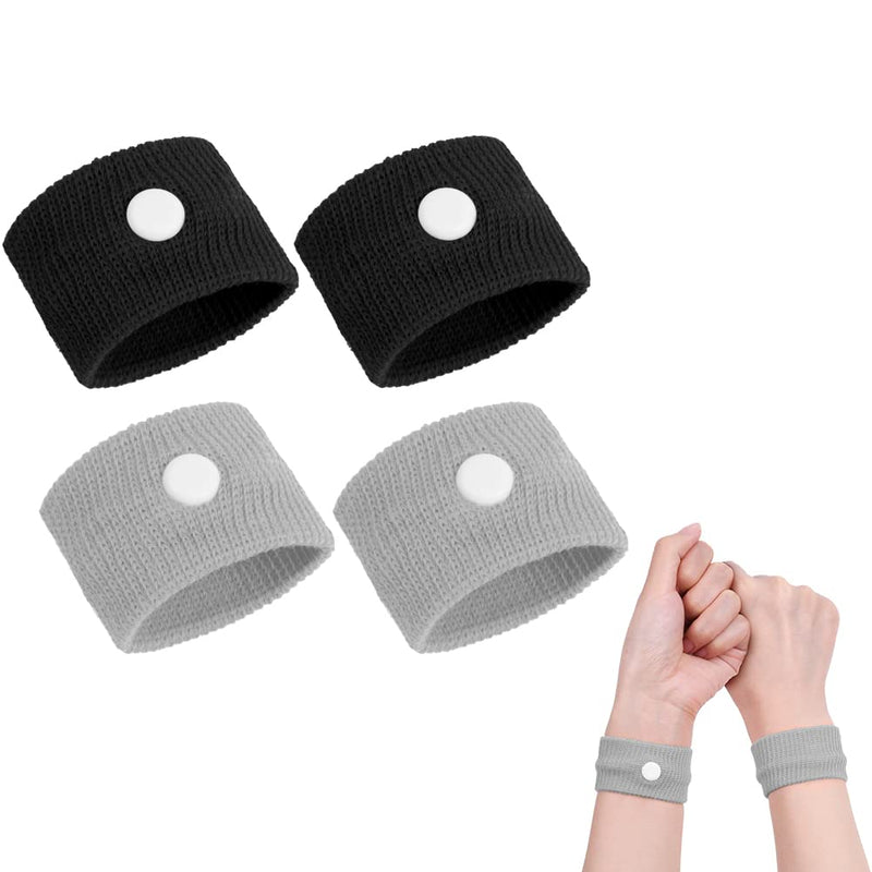 Acwoo Acupressure Bracelet, 2 Pairs Acupressure Band, Anti-Nausea Wristbands For Adults And Children, Acupressure Bracelets For Pregnancy Nausea, Sea Sickness, Travel Nausea (Black + Silver Grey) - NewNest Australia