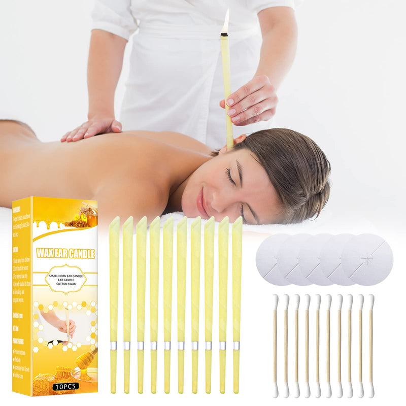 Pack of 10 beeswax ear candles, natural ear candles for cleaning, non-toxic, cylindrical with safety filter, protective discs and cotton swabs - NewNest Australia