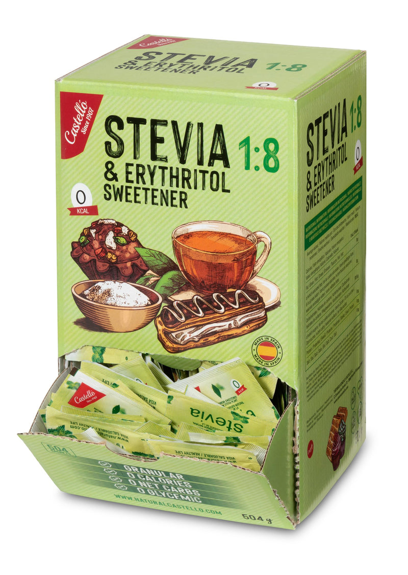 Stevia + Erythritol 1:8 Sweetener | 504 Sachets Of 1G | 100% Natural Sugar Substitute - 0 Calories - 0 Glycemic Index - Keto And Paleo - 0 Carbohydrates - No Gmo - Castello Since 1907-504 G - NewNest Australia