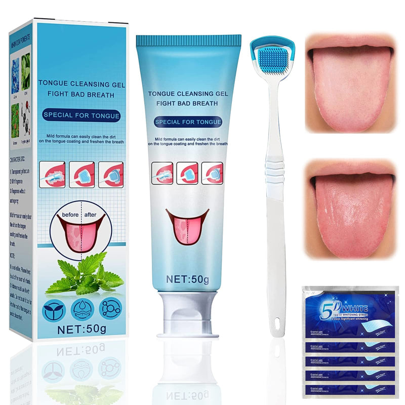 Tongue Cleaner Set, 1 Tongue Cleaner Gel (50 G) + 1 Tongue Brush, Tongue Cleaner, Tongue Gel For Effective Breath And Fresh Breath, Tongue Scraper For Tongue Cleaning And Nourishes Tongue - NewNest Australia