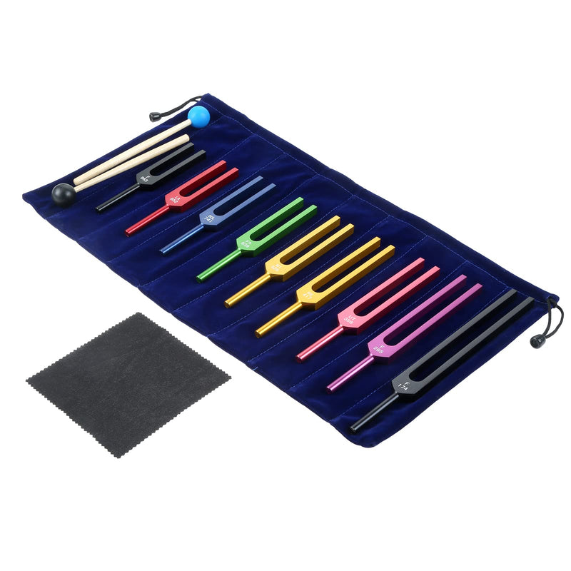 Dreld 9 Pcs Solfeggio Tuning Fork Set Chakra Tuning Fork Set with 2×Silicone Hammers Bag Cloth Tuning Fork for DNA Repair Sound Therapy (174, 285, 396, 417, 528, 639, 741, 852, 963 Hz) (colorful) colorful - NewNest Australia