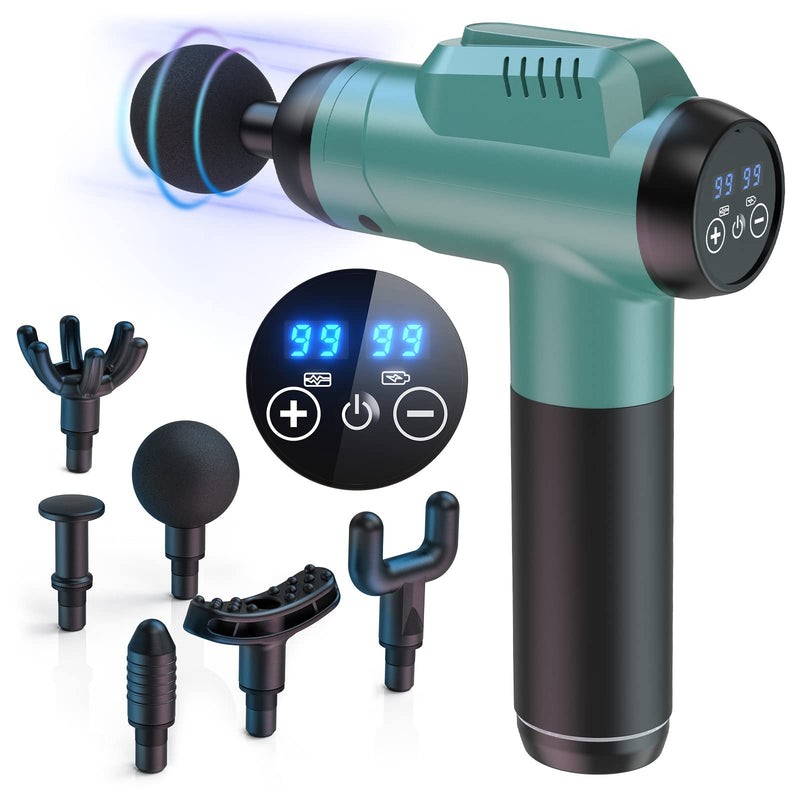 Massage Gun, Timiyou Massager Massage Gun With 99 Intensity Levels, Up To 9800 Rpm, 6 Massage Heads, Quiet Muscle Massage Gun For Pain Relief For Back, Neck (Peacock Blue) - NewNest Australia