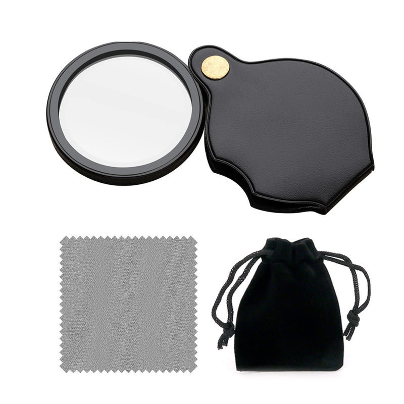 15x Pocket Magnifying Glass with 1 Cleaning Cloth and 1 Black Storage Bag, Foldable Reading Magnifying Glass, Portable Magnifying Glass, Magnifying Glass with Protective Case, Glass Magnifying Glass 15 - NewNest Australia