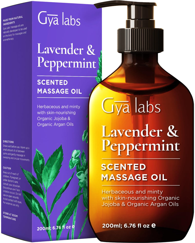 Gya Labs Lavender And Peppermint Massage Oil (200Ml) - Aromatherapy Oil Massage Oil For Sore Muscle And Skin - Made With Jojoba, Argan, Sunflower, Sweet Almond And Vitamin E - NewNest Australia