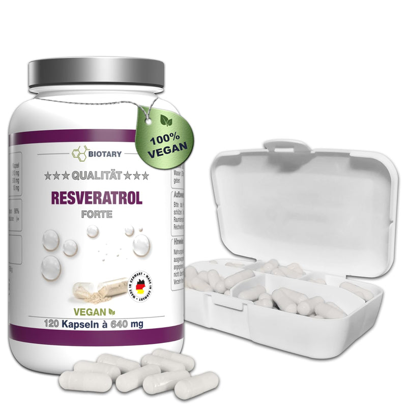Biotary Resveratrol 120 Capsules 500 Mg, 4 Month Supply, Includes Pill Box, Laboratory Tested, Vegan, 98% Trans-Resveratrol From Japanese Knotweed Root Extract, No Magnesium Stearate - NewNest Australia