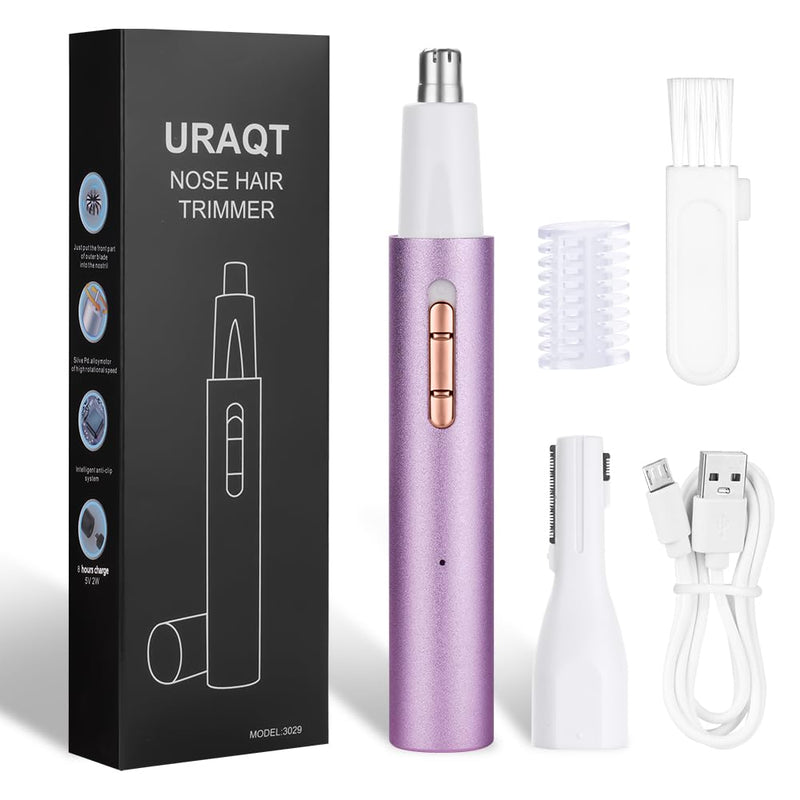 URAQT Nose Hair Trimmer, Waterproof Double Blade Nose Hair Trimmer Ear Hair Trimmer Women Men, 2 in 1 Nose Hair Remover Eyebrow Razor, Eyebrow and Facial Hair Trimmer Nose Trimmer (Purple) Purple - NewNest Australia