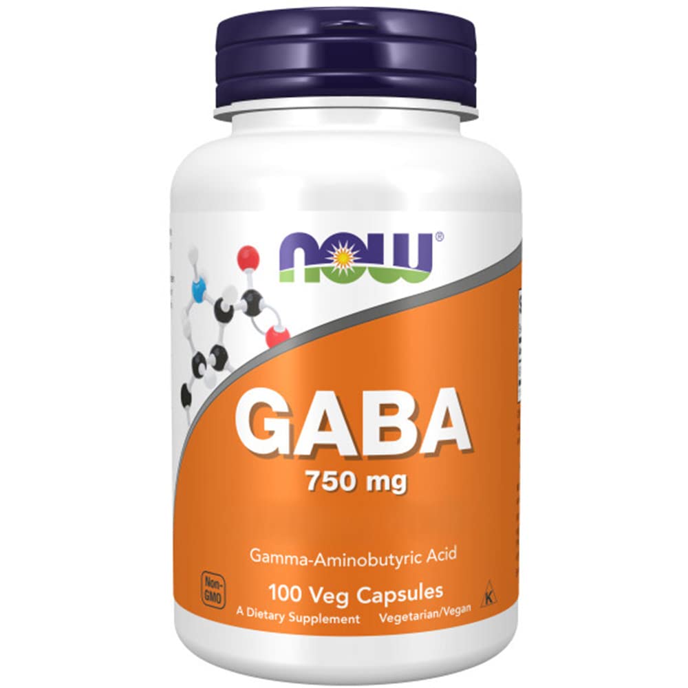 Now Foods, GABA (gamma-aminobutyric acid), 750mg, high dosage, 100 vegan capsules, laboratory tested, soy-free, gluten-free, non-GMO - NewNest Australia