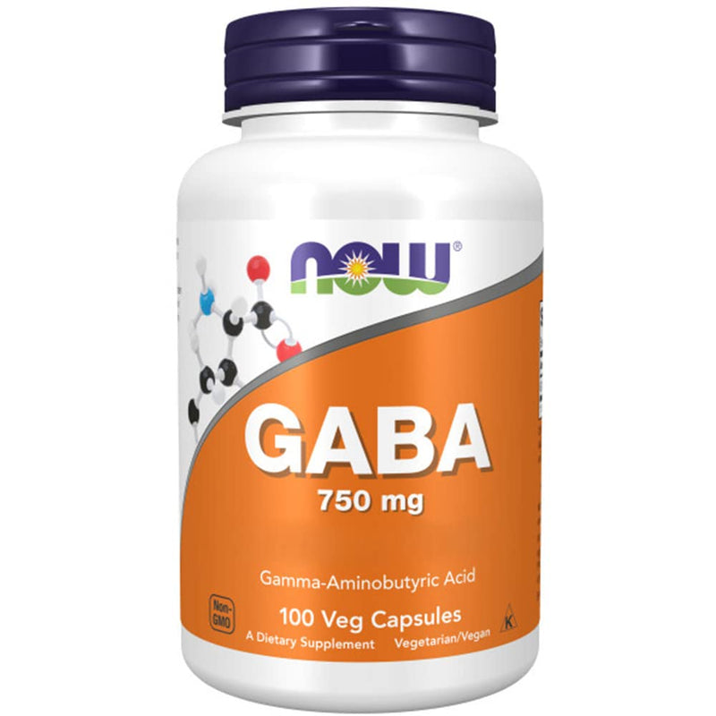 Now Foods, GABA (gamma-aminobutyric acid), 750mg, high dosage, 100 vegan capsules, laboratory tested, soy-free, gluten-free, non-GMO - NewNest Australia