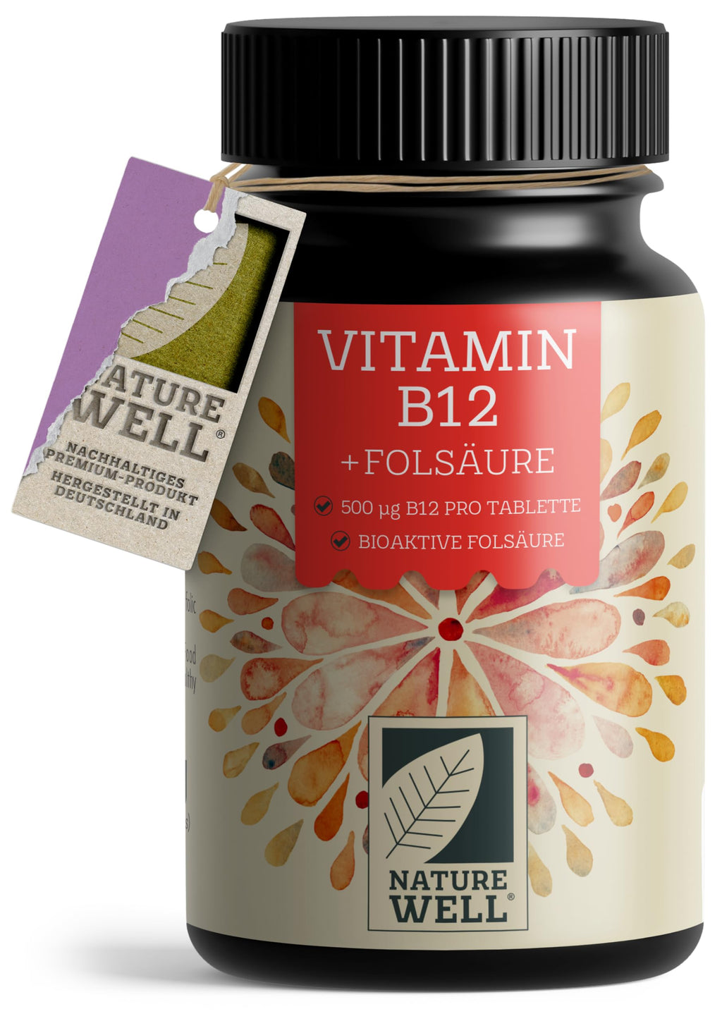 VITAMIN B12 high dose - 365 tablets with 500µg Vit B12 + FOLIC ACID 200µg per tablet - Methylcobalamin, Adenosylcobalamin & Hydroxocobalamin Vit. B12 + bioactive Quatrefolic® folic acid - 100% vegan 1x 365 tablets - NewNest Australia