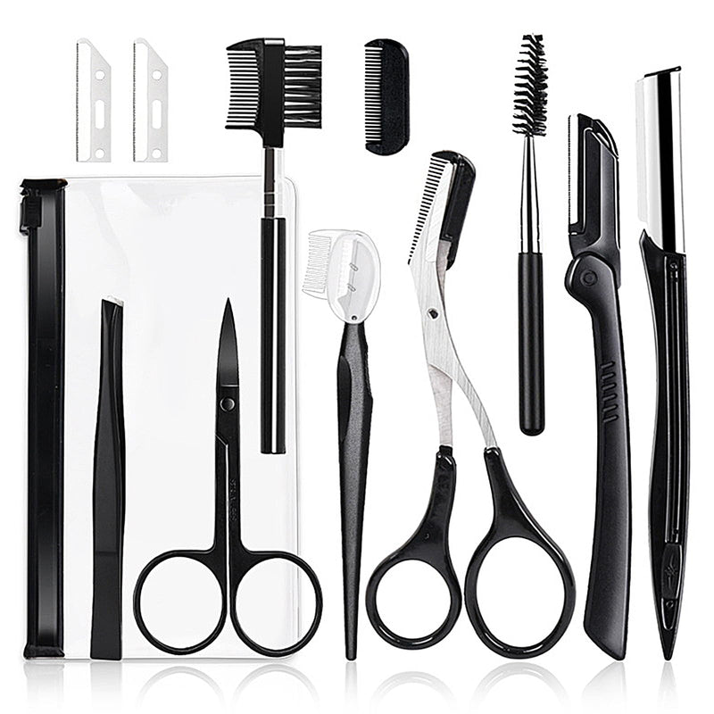 11pcs eyebrow set, tweezers eyebrow plucking eyebrow razor set with eyebrow comb, tweezers, razor, brush, scissors set, easily create perfect eyebrow shapes - NewNest Australia
