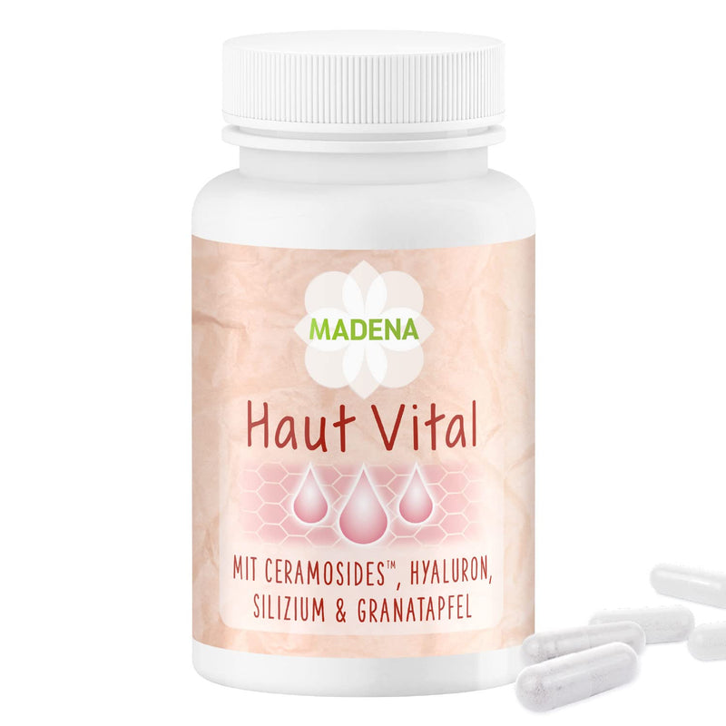 Madena Skin Vital, Skin Vitamins Against Blemished Skin, 60 Capsules High Dose With 13 Bioactive Micronutrients, Patented Ceramosides‚Ñ, Hyaluronic Acid, Pomegranate And Lignans - NewNest Australia
