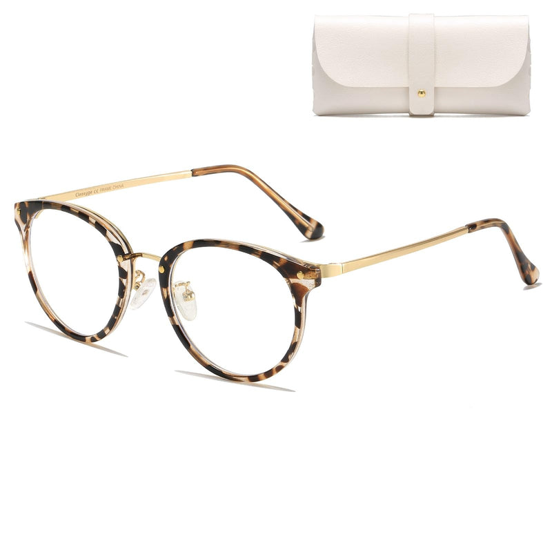 Cleoxyge blue light filter glasses without prescription for men and women, metal frame, anti blue light, UV400 protection, PC gaming, with glasses cases and glasses cleaning cloth, fake glasses C01-leopard - NewNest Australia