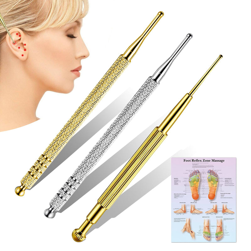 3 Pieces Acupressure Pen Massage Pen Nizirioo Stainless Steel Acupuncture Pen With Spring And Illustration For Foot Massage Sticks Massage Tools For Professionals - NewNest Australia