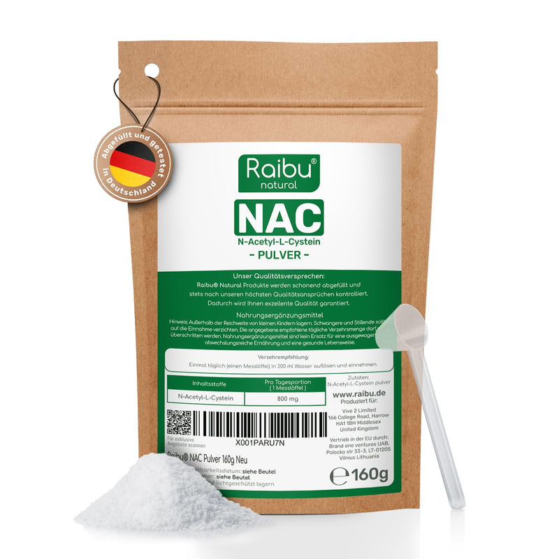 Raibu Nac Powder 160 G Per Bag For More Than 6 Months - Nac Acetyl L-Cysteine In Best Quality - N-Acetyl-Cysteine Powder 100% Pure And No Additives Produced In Germany (160) (160 G) - NewNest Australia