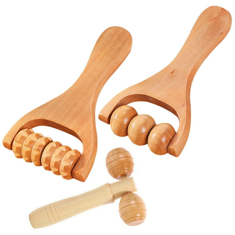 Healvian 3-Piece Massage Roller Set Wooden Foot Massage Trigger Point Massager Three Beads Massage Roller Face Roller Massage For Neck Shoulder Legs Feet Face Back - NewNest Australia