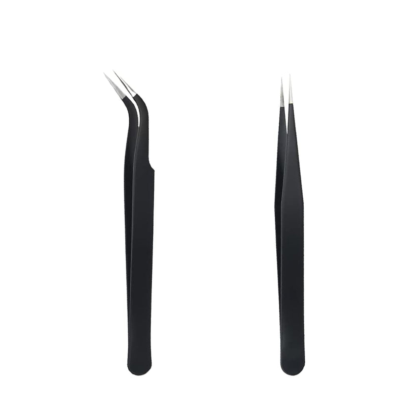 Set Of 2 Eyelash Tweezers, Eyelash Tweezers Set Made Of Stainless Steel, Straight Tweezers And Curved Tweezers, Professional Tweezers, Eyelash Tweezers For Eyelash Extensions - NewNest Australia