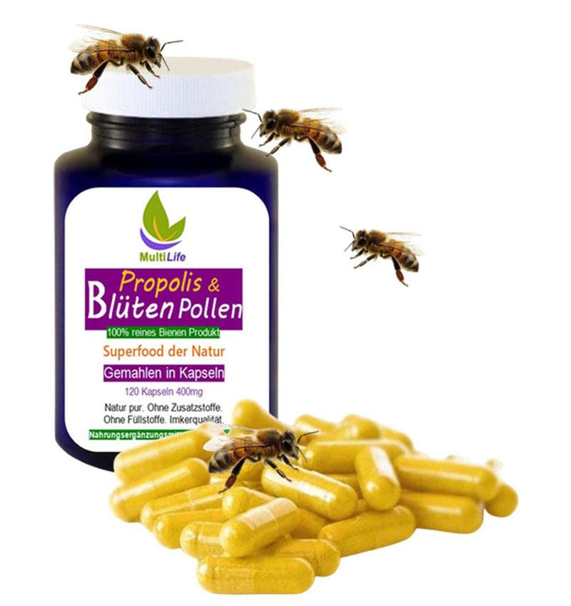 PROPOLIS pure + FLOWER POLLEN 120 capsules [SuperKombi] NATURE's superfood for inner balance, relaxation, sport, learning, workout, training, yoga, fitness [NATURE Pure - NO EXTRACT] 25603 - NewNest Australia