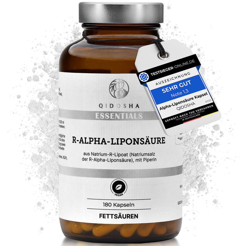 Qidosha R-Alpha Lipoic Acid, Test Winner 07/23*, R-Alpha Lipoic Acid Capsules High Dose From Na-R Lipoate & Piperine As Bioenhancer, 180 Pieces/Glass, Increased Bioavailability Thanks To Sodium R - NewNest Australia