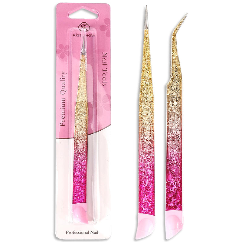 Ouligay 2 X Double Ended Nail Art Tweezers For Women Stainless Steel Tweezers Straight Curved Tip Tweezers With Silicone Pressing Head For Nail Craft Rhinestone Sticker Jewel Gemstone Picker Tool - NewNest Australia