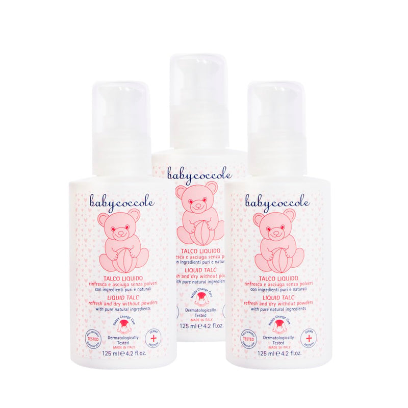 Baby coccole set of 3, liquid talc, no talc, prevents diaper redness, dries and refreshes the skin after bathing, naturally regulates sweating. 3 x 125ml - NewNest Australia