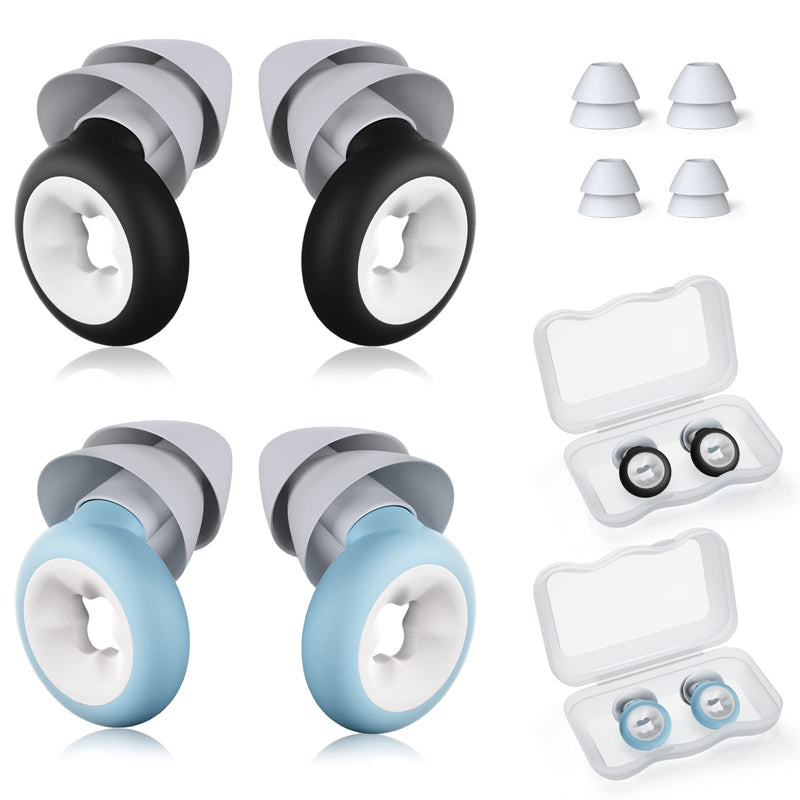 Yaumany Ear Plugs For Sleeping, Hearing Protection Earplugs, 2 Pairs, Reusable And Washable Silicone Ear Plugs For Sleeping, Snoring, Work, Learning, Swimming, Planes, Snr 33 Db, Black/Blue - NewNest Australia