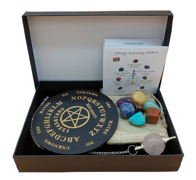 Pocket Pendulum Set Rose Quartz Gemstone Pendulum 7 Chakra Gemstones in Gift Box | Metaphysics Esoteric Witchcraft - NewNest Australia