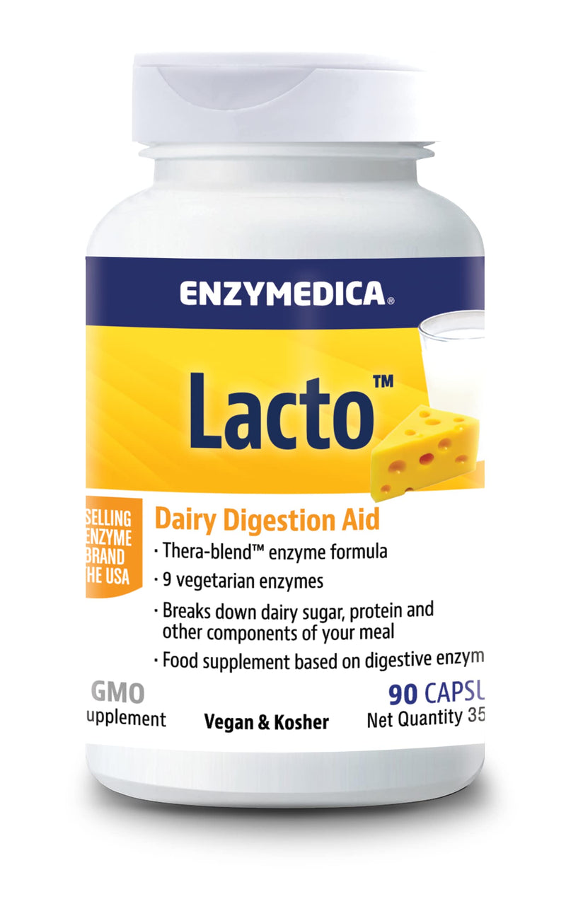 Enzymedica - Lacto, Fast Acting Enzyme Formula For Lactose And Casein Intolerance, Reduces Gases And Bloating, Indicated Against Cross Contamination, Gluten Free, Dairy Free, Vegan, 90 Capsules - NewNest Australia