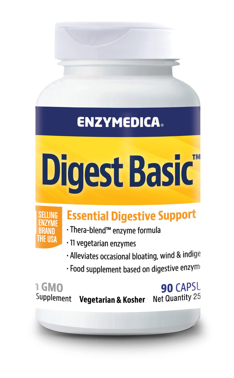 Enzymedica -Digest Basic, enzyme formula, reduces gas formation and bloating, improves nutrient absorption and energy, with ATP, magnesium, phytase, gluten free, dairy free, 90 capsules - NewNest Australia