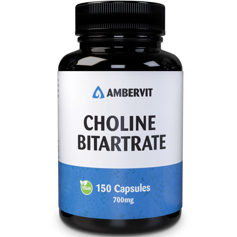 Choline high dose 700mg - 150 capsules - for 5 months supply | Liver function, lipid metabolism, memory and brain function | Vegan, Gluten Free | Ambervit - NewNest Australia