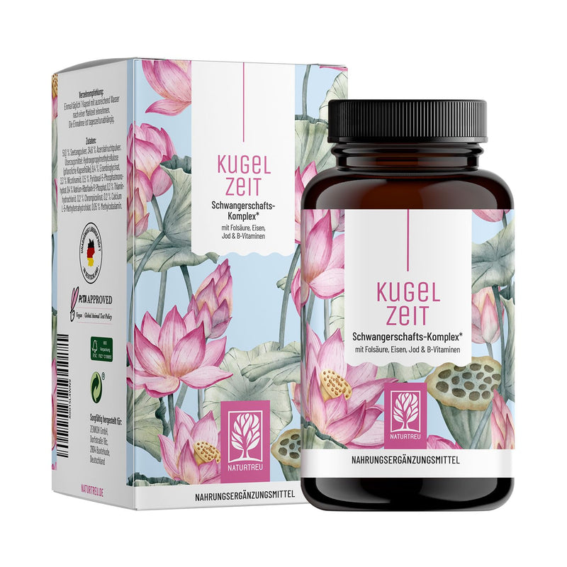Pregnancy vitamins - complex for all trimesters with folic acid as folate, chromium, iron, iodine & 7 vegan vitamins - support during pregnancy - Kugelzeit from Naturtreu® - NewNest Australia