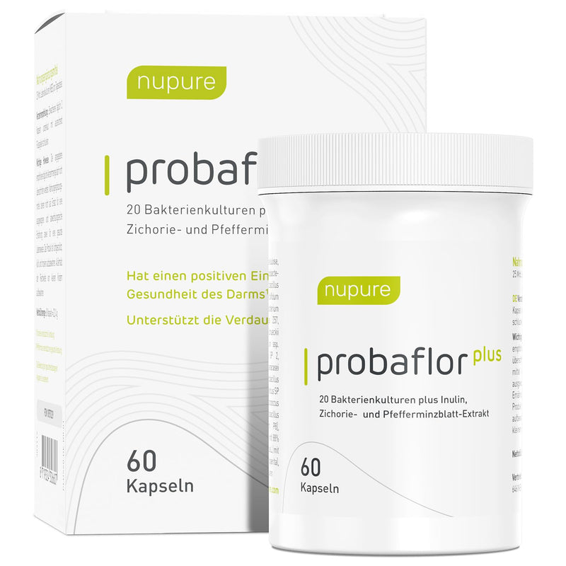 Probaflor Plus - Probiotics - Probiotics Intestinal Restoration - 60 Capsules For 60 Days - With 25 Billion Cfu, 20 Bacterial Strains Plus Inulin & Peppermint For Digestion - Nupure - NewNest Australia
