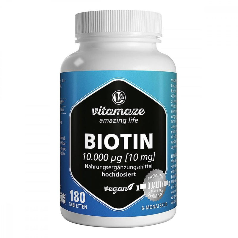 Biotin 10 mg high dose vegan tablets 180 pieces - NewNest Australia