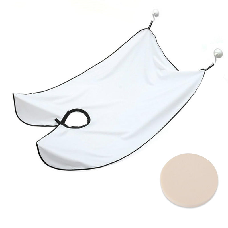 1 Piece White Shaving Bib Shaving Cape Salon Grooming Gown Men Shaving Apron for Face Trimming Haircut with 2 Suction Cups and 1 Dusting Sponge - NewNest Australia