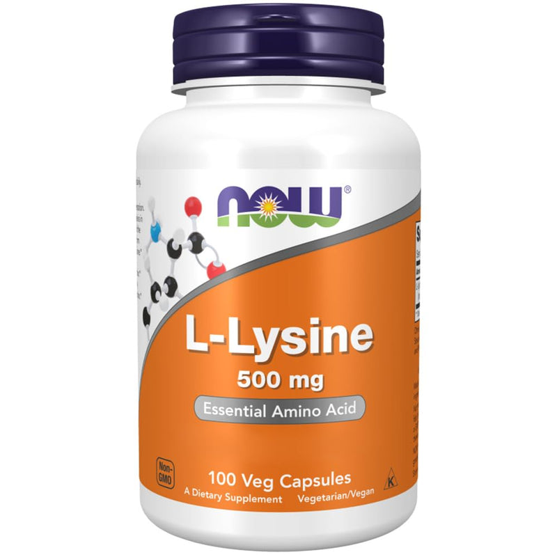 Now Foods, L-Lysine, 500mg, 100 vegan capsules, amino acid, laboratory tested, gluten-free, soy-free, GMO-free, amino acid L-lysine - NewNest Australia