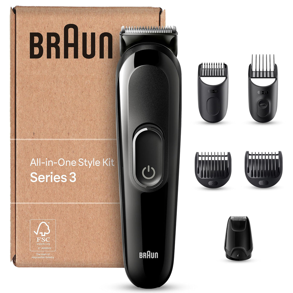 Braun Series 3 All-In-One Beard Care Body Groomer Set, Trimmer/Hair Clipper Men, Hair Clipper, 6-in-1 Beard Trimmer (Recyclable Packaging), Valentine's Day Gift for Him, MGK3420 - NewNest Australia