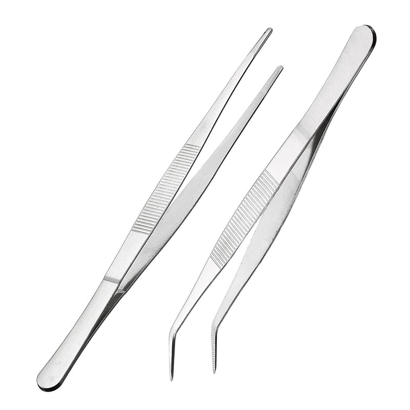 Curved Tweezers Blunt Tweezers 20Cm Stainless Steel Professional Non-Slip Long Straight Tweezers Pack Of 2 Angled Tweezers For Aquatic Pets, Corals, Crafts, Cooking, Repair 20Cm - NewNest Australia